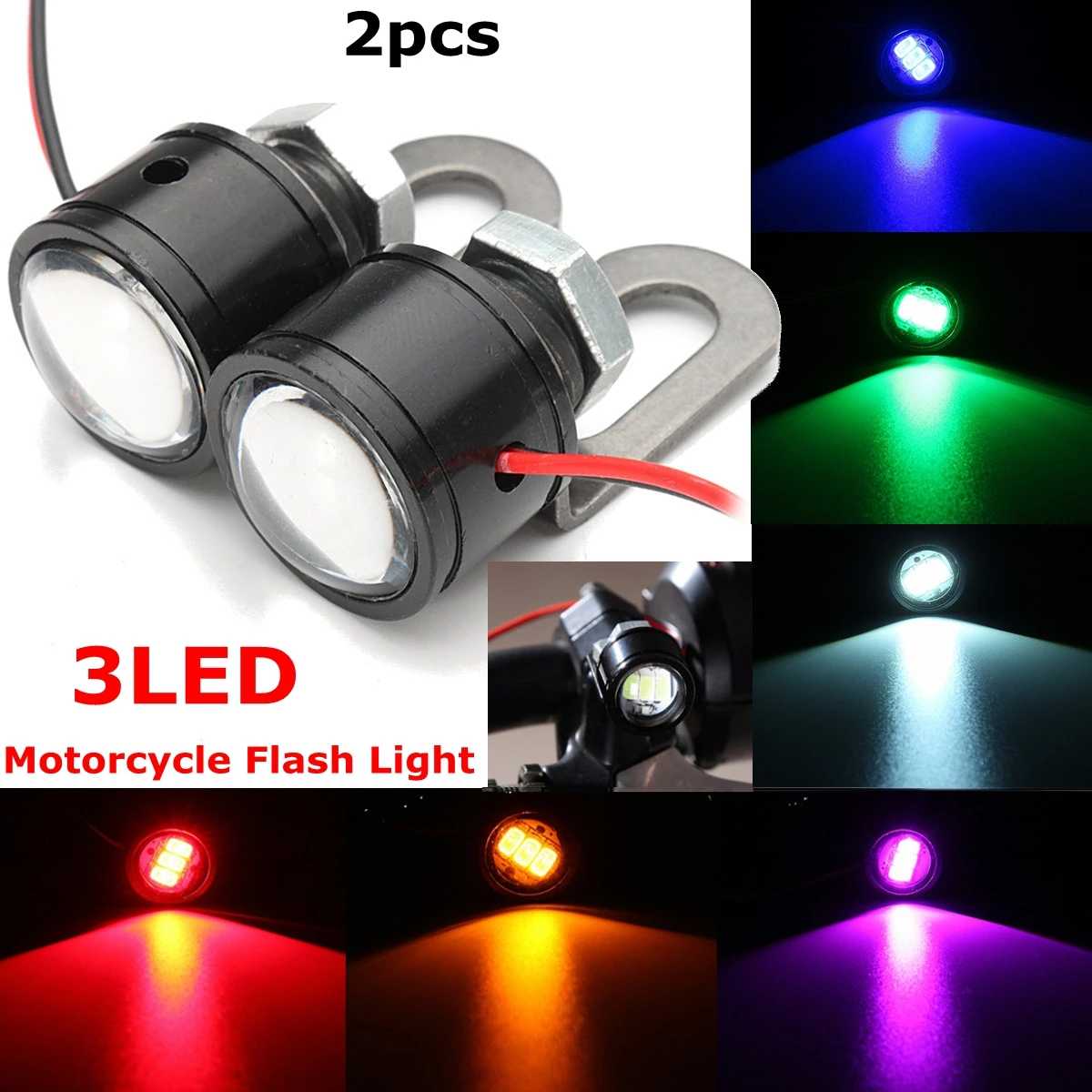 

Pair LED Strobe Hawkeye DRL Tail Light Backup Lamp Motorcycle Mirror Mount Eagle Eye Running Lamp