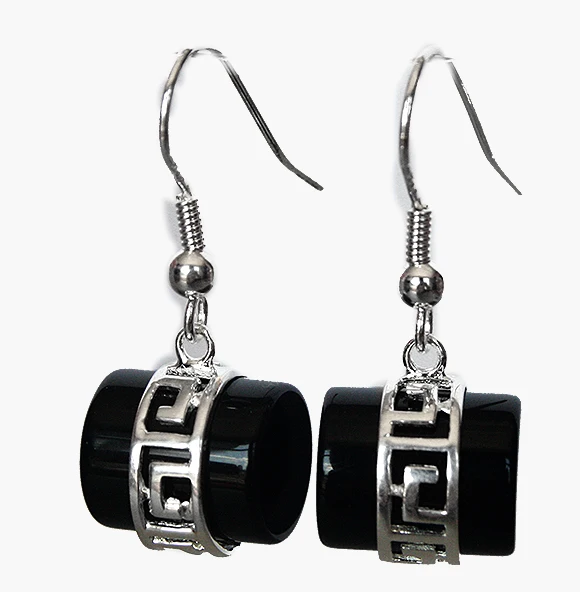 

VINTAGE HANDMADE NATURAL BLACK AGATE 925 SILVER HOOK EARRINGS 1 1/5" -Top quality free shipping