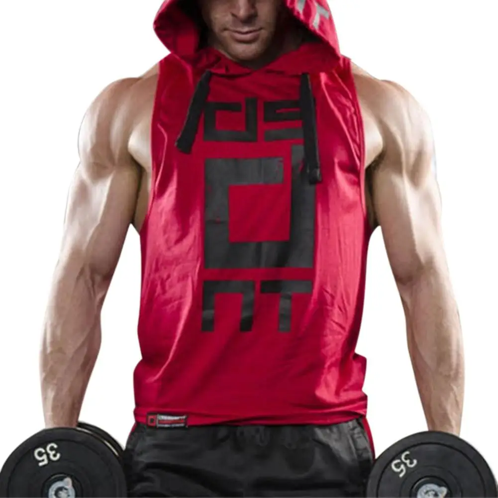 Sleeveless Hoodies Casual Hooded Male's Letter Summer Waistcoat Stylish