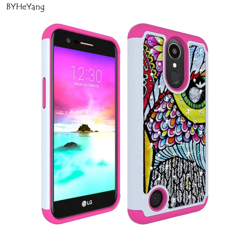 

For LG K10 2017 Case Studded Rhinestone Bling Hybrid Dual Layer Armor Protective Shockproof Case For LG LV5 X400 M250 M250N
