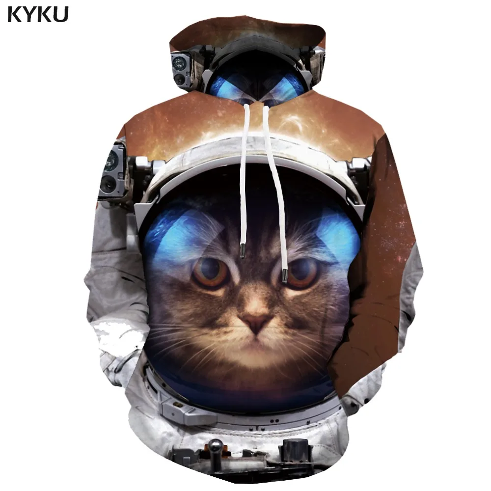 

KYKU Brand Cat Sweatshirts men Animal Hooded Casual Astronaut Hoody Anime Metal 3d Printed Galaxy Space Hoodie Print Unisex