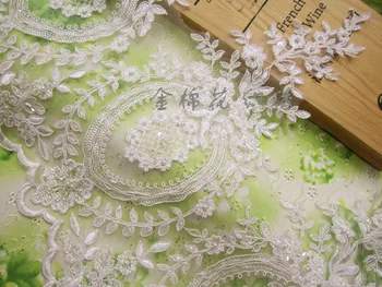 

3yrd/lot Polyester Embroidered Beads Lace Trims DIY Sewing for Wedding Dress
