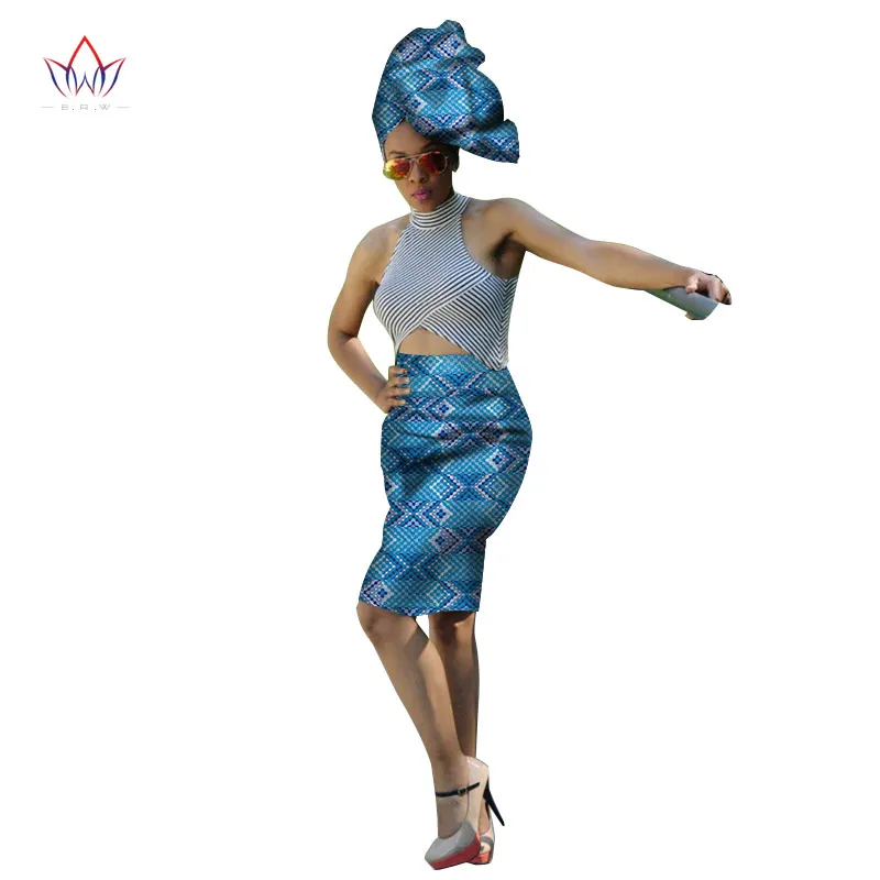 Ankara Office Lady African Women Clothing African Print Skirts Ankara Crop Knee Length Midi Skirts With Free Headwear BRW WY1607