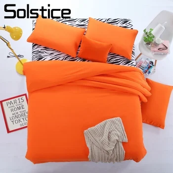 

Solstice Home Textile Zebra Stripe Solid Orange Color Bedding Set Teen Adult Girls Woman Linen Duvet Cover Pillowcase Flat Sheet