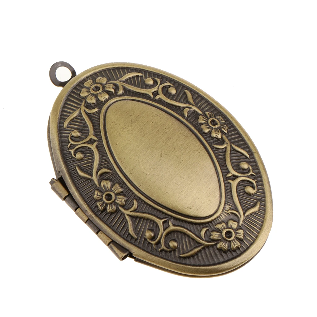 Chic Vintage Flower Engraved Photo Picture Frame Charm Oval Shape Locket Pendant DIY Jewelry