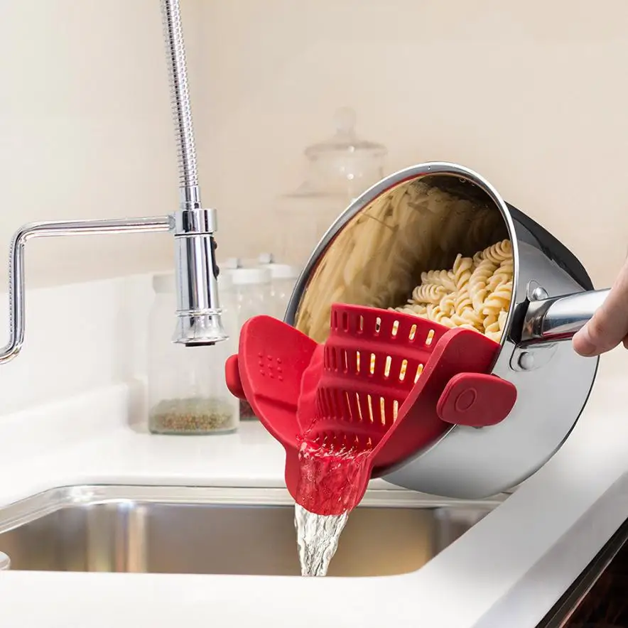 

New Kitchen Silicone Clip-On Snap and Strainer Clip Colander deop shipping #E0