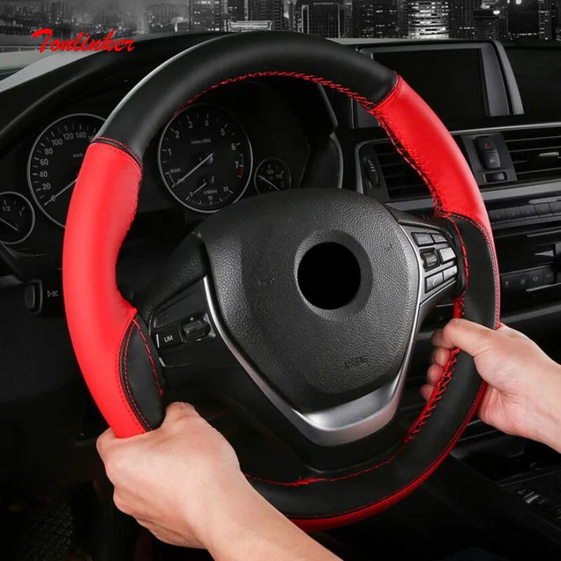 

Tonlinker PU Leather Splicing models without Universal Car Steering-wheel Cover 38CM Car-styling Anti-Slip Steering Wheel Covers