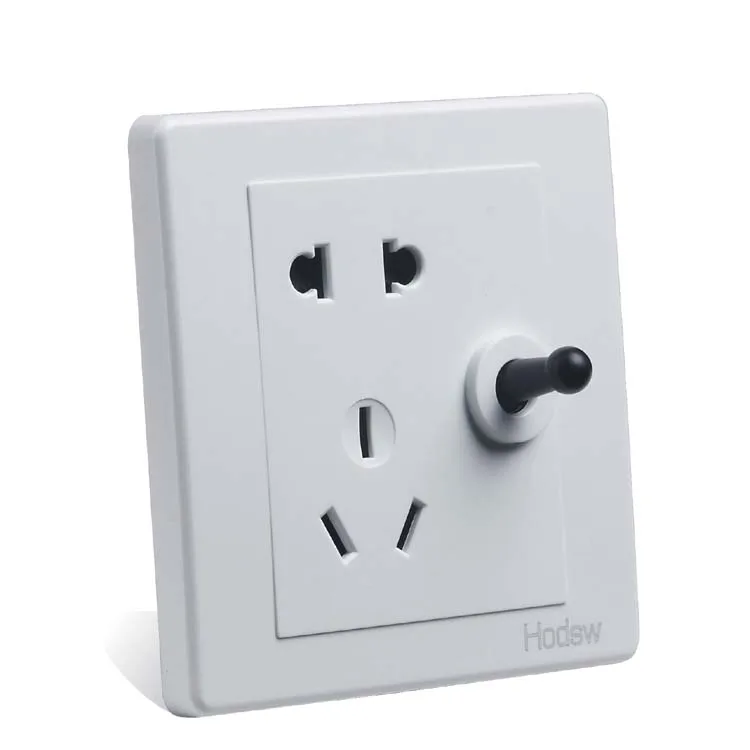 86 Wall Mounted Switch Socket, Hidden Retro, Black Brass Lever Five Hole Socket With Switch, PC