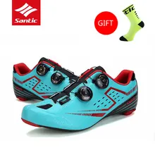 Santic Mens Breathable Carbon Fiber Bottom Cycling Shoes Ultralight Road Bike Shoes Auto-Locking Bicycle Shoes
