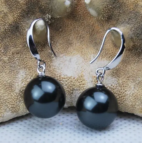 

free shipping 13377 Beautiful AAA+ 15-16mm South Sea black Shell Pearl Earring
