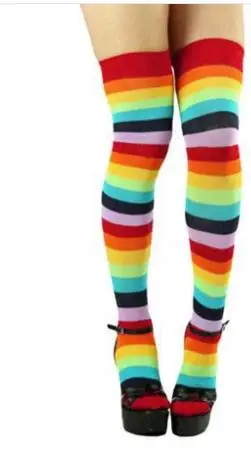 70cm Women's Colorful Rainbow Knee High Socks.Ladies Over Knee Leg ...