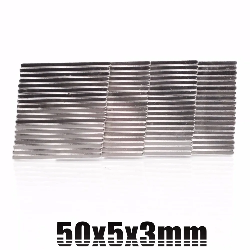 50 шт. объемные сильные неодимовые прямоугольные магниты 50 мм x 5 мм x 3 мм N35 редкоземельные NdFeB Прямоугольные кубические магниты 50*5*3