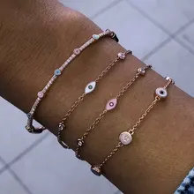 Геометрический Круглый Шарм розовое золото цвет ободок Установка Искрящийся крошечный Фианит, циркон, Кристалл Нежный красный синий сглаза браслет для женщин