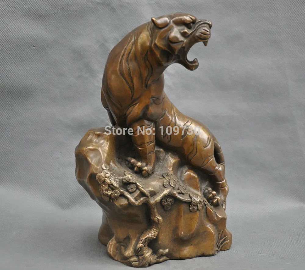 

p2090 10'' China king of the forest tiger get angry sculpture Bronze Statue