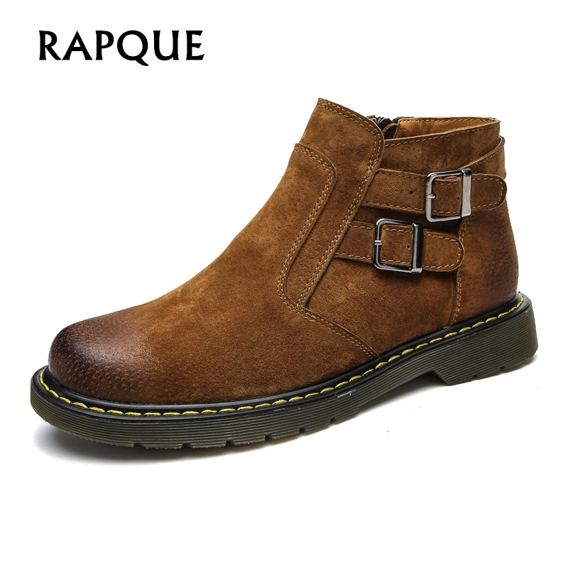 

Motorcycle boots men Genuine Leather shoes Fashion Ankle Boots Handmade Retro zip Mens moto High Quality Vintage RAPQUE