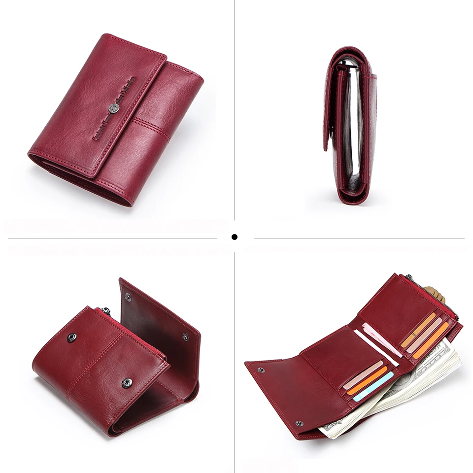 Contact's Fashion Coin Purse Zipper Wallet Genuine Leather Women Wallets Small Money Bag for Ladies Short Billfold Card Holder