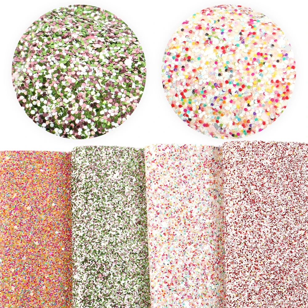 

New 20*34cm 4Pieces/set Chunky Glitter Fabric Synthetic Leather Patchwork Bag Shoes Handmade Phone Case DIY,1Yc6482