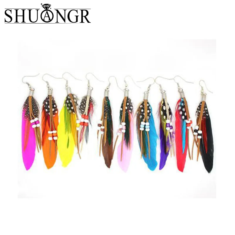 

SHUANGR SHUANGR 2018 Fashion Exaggeration Big Feather Beads Bohemia Charms Women Vintage Dangle Earrings Drop Earring Jewelry