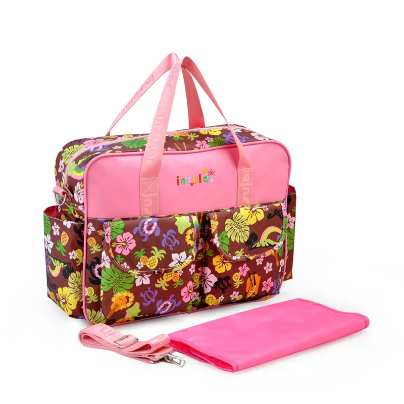 Модная сумка для подгузников с принтом для мамы, водонепроницаемые сумки для ухода за ребенком большой емкости для коляски, многофункциональная сумка для мамы, 8 цветов - Цвет: Pink and brown