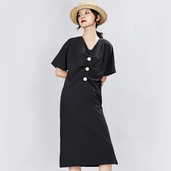 

Plus Size Rushed Zanzea Vestido De Festa Summer Short Sleeve V-neck High Waist Cool Light Solid Color Beads Elegant Dress