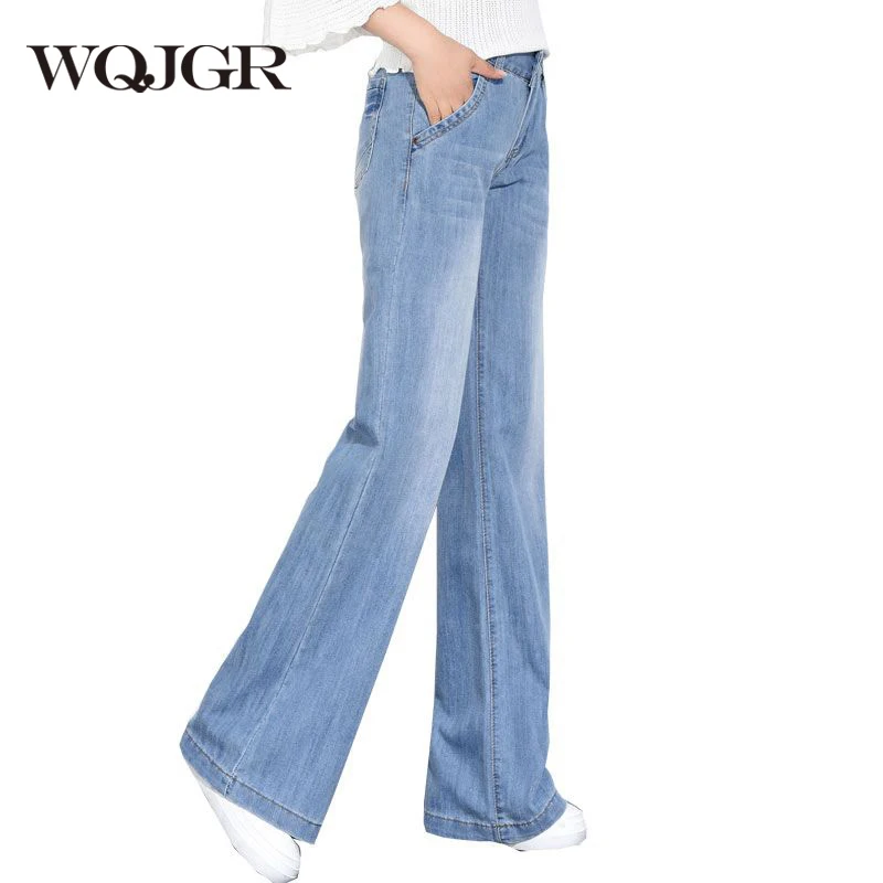 

WQJGR Spring And Summer Wide Leg High Waist Jeans Plus Size Woman Show Directly Trousers Length Pants