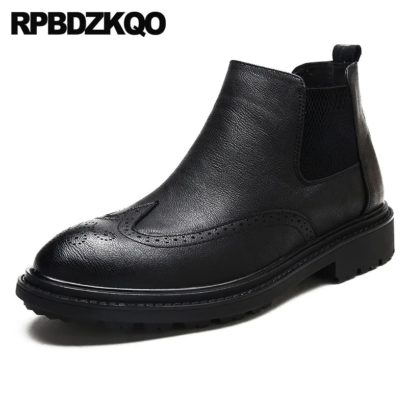 

Boots Footwear Fall Brogue Black Short Wedding Slip On Designer High Top Chelsea Autumn Wingtip Booties Men's Shoes Formal 2018