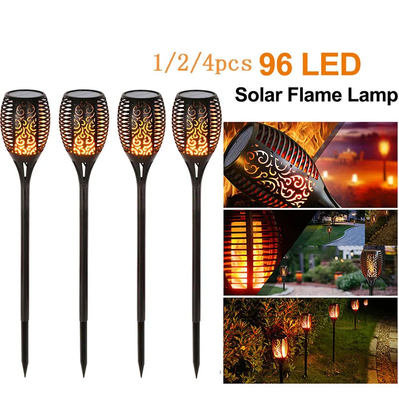 96 Led Solar Flame Lamp IP65 Waterproof For Garden Landscape Decor Garden Lawn Torch Light Landscape Lights 1/2/3/4Pcs