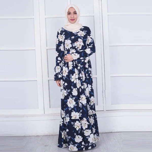 Арабские женские длинные платья мусульманские женские креповые цветочные платья - Цвет: As picture
