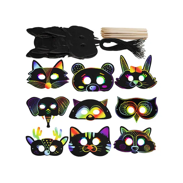 27 набор волшебные джунгли животные царапины искусство Радуга бумага для заметок маски животных вырезы маски для лица царапины игрушки - Цвет: 27pcs