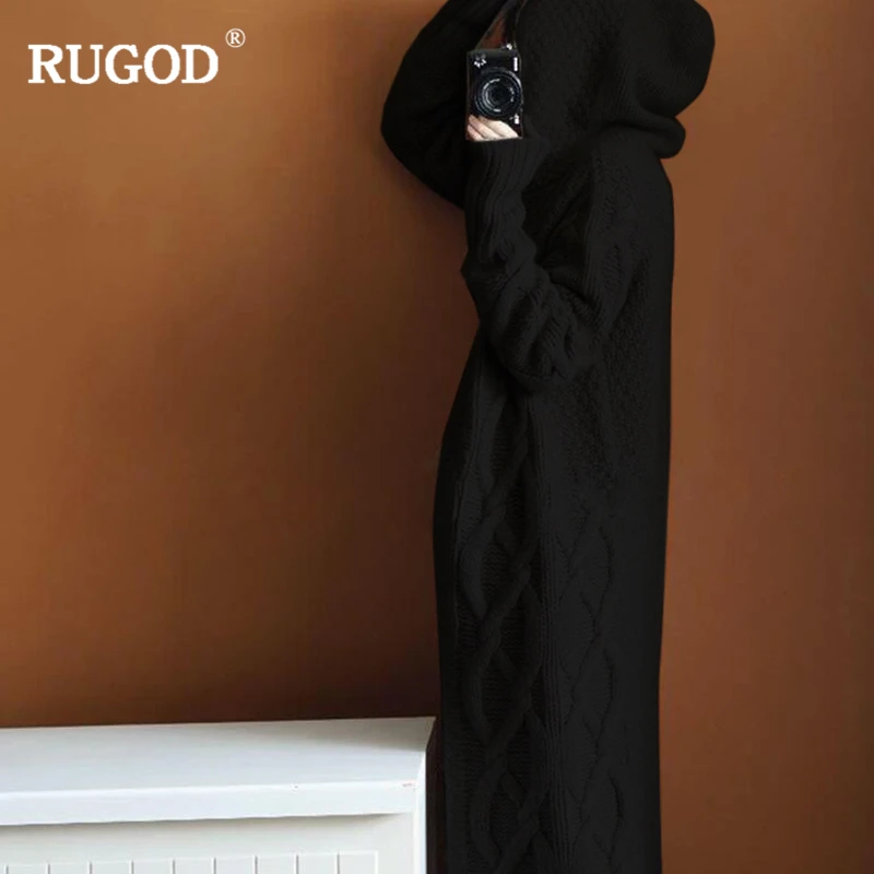 RUGOD новые женские длинные стильные кардиганы модные повседневные с капюшоном одноцветные открытые вязанные свитера для женщин топы Sueter Mujer