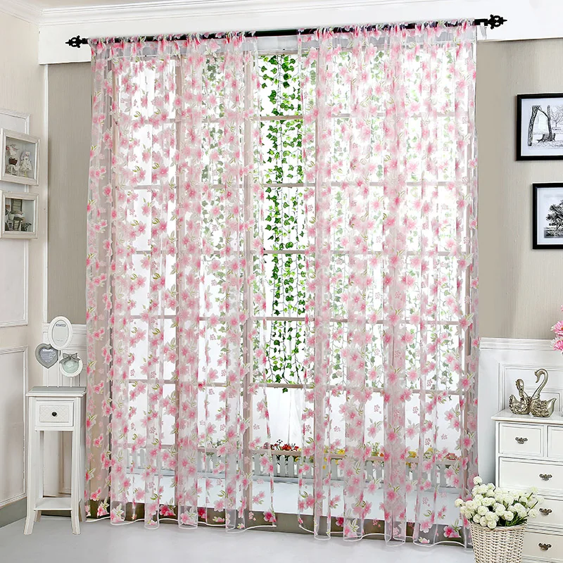 

100*200cm 1Piece Flower Printed Curtain Voile Valance Drape Translucidus Tulle Door Window Curtain Living Room Window Curtain