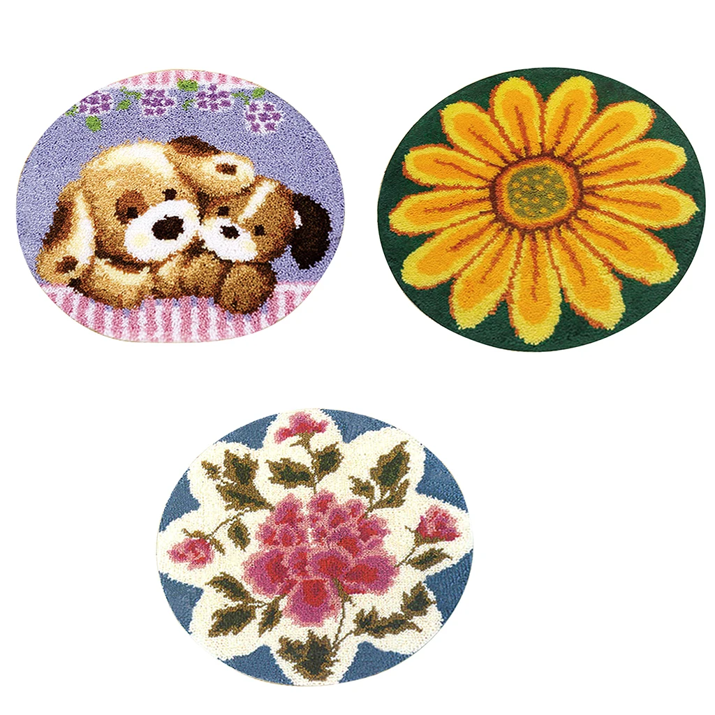 Red Flower Latch Hook Rug Kit 19.6/'/' Craft Christmas Decoration Rug Making