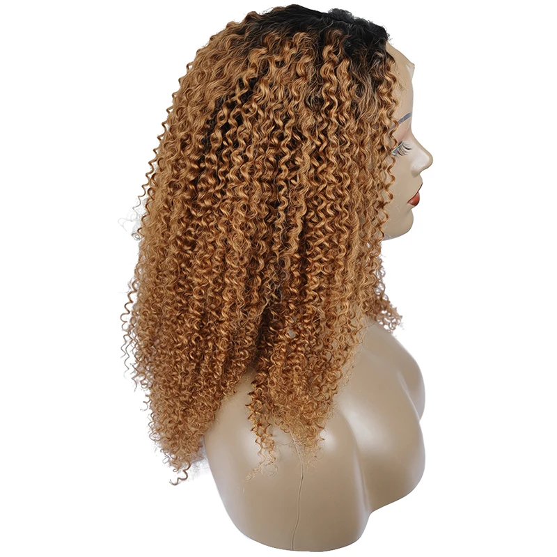 Pinshair Ombre блондинка афро странный вьющиеся волосы человека парики для Для женщин T1B/30 бразильский Синтетические волосы на кружеве парик non-реми застежка парик