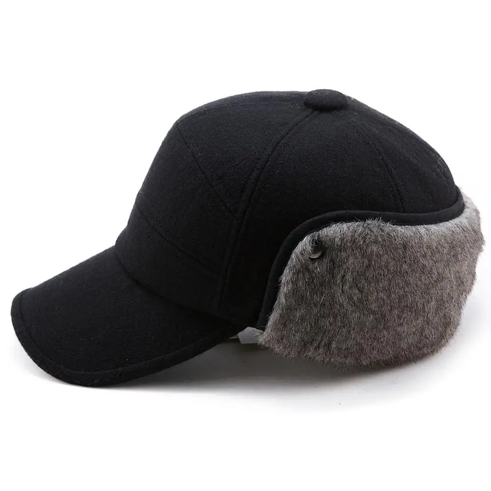 Мужская бейсбольная кепка от FANCET зимние теплые мужские шапки-ушанки шерстяные шапки с искусственным мехом для России кепка шапка с защитными наушниками 67134 - Цвет: Black