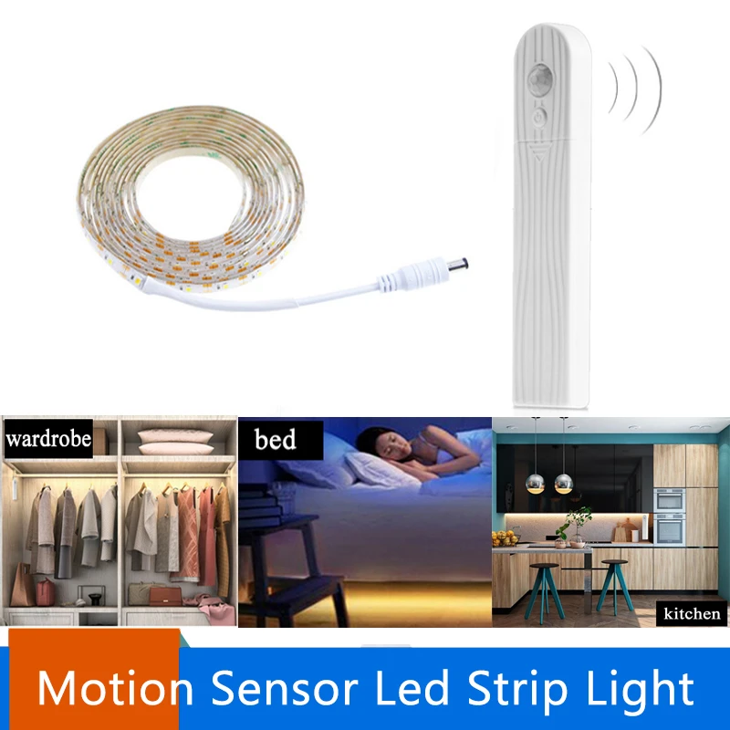 5V USB PIR Motion Sensor LED Strip Light Lamp Day Night Closet Stairs Kitchen 