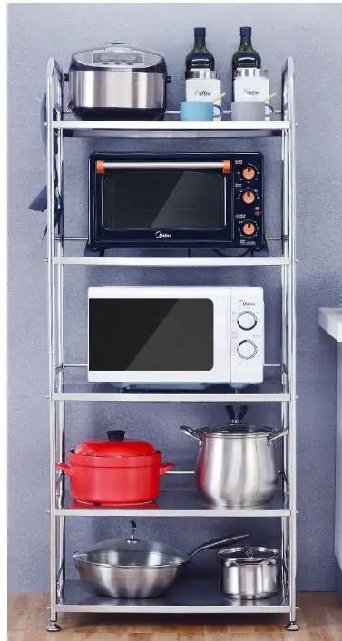 304 stainless steel kitchen rack microwave oven floor type multi-layer pot rack storage household storage cabinet