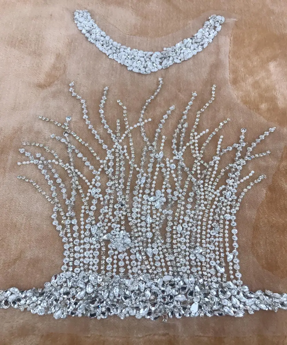Ручная работа белое горячее сверление со стразами жемчужное кружево вышивка нашивка аппликации свадебное платье bordados DIY Одежда для выступлений
