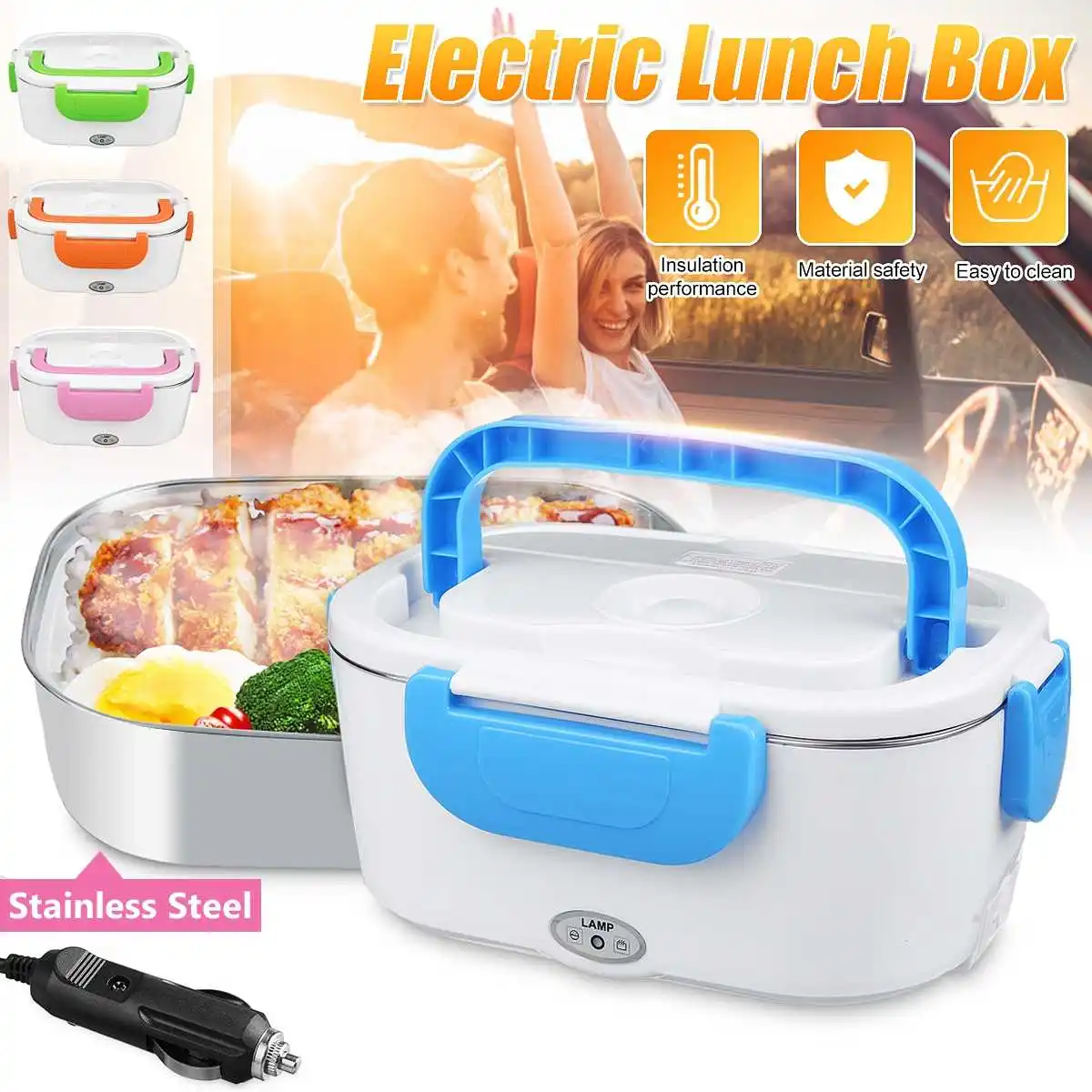 

Portable Electric 12V 110V 220V Heated Stainless Lunch Box Bento Boxes Car Food Rice Container Warmer For School Office Home