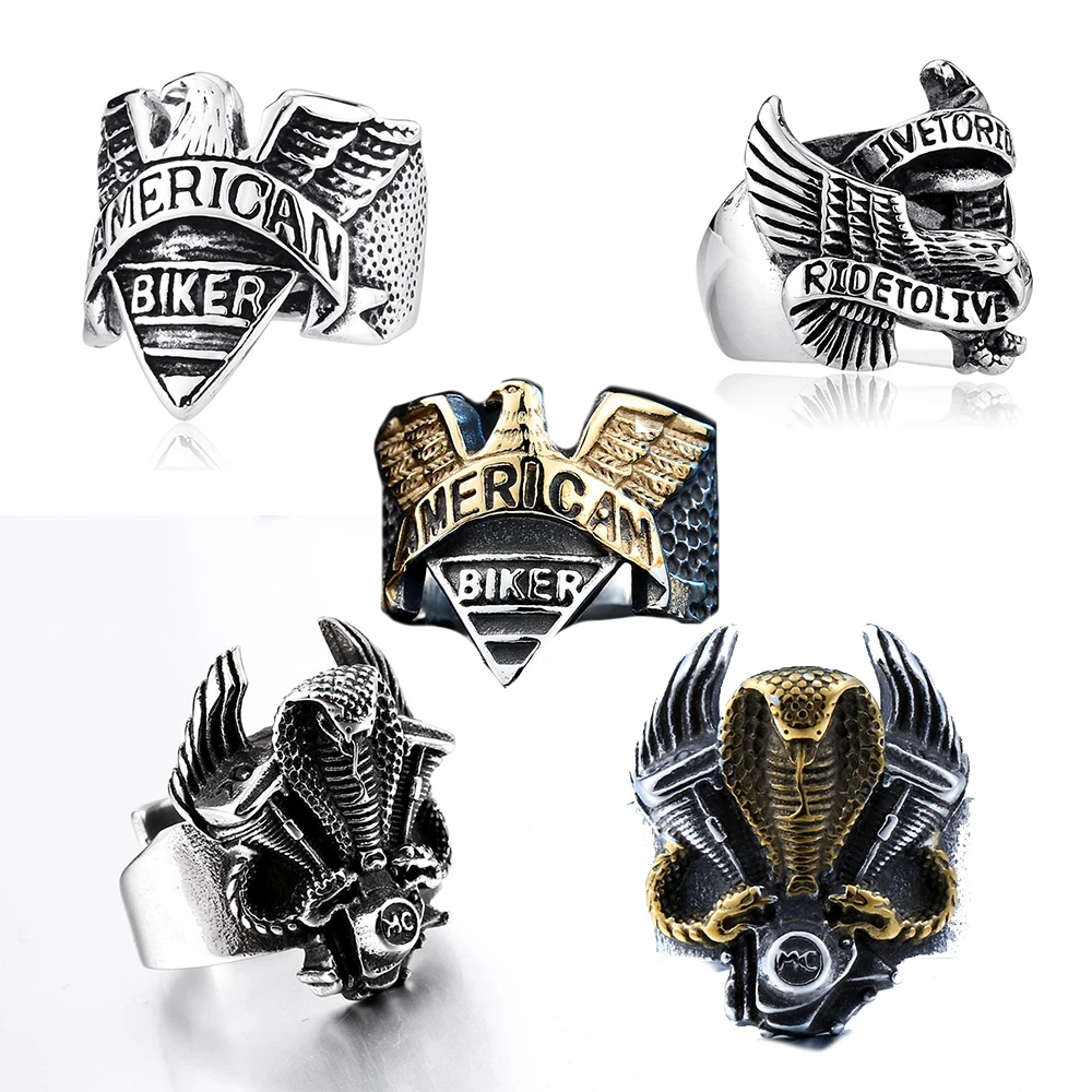 

Hiphop rock Roll Biker Flying eagle snake stainless steel ring vintage punk Unique fashion jewelry man Fast shipping STR805028