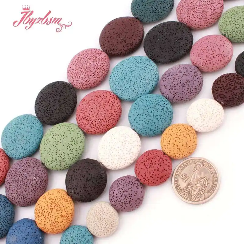 

20mm 27mm 32mm Coin Multicolor Lava Rock Beads Natural Stone Beads For DIY Necklace Bracelats Jewelry Making 15" Free Shipping