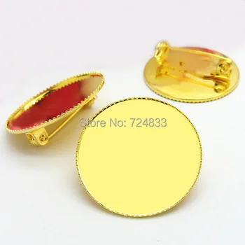 

Golden tone Plated Brass Blank Brooch Base Round Bezel tray Glass Cabochon Brooches Pins Settings DIY Jewelry Findings Wholesale