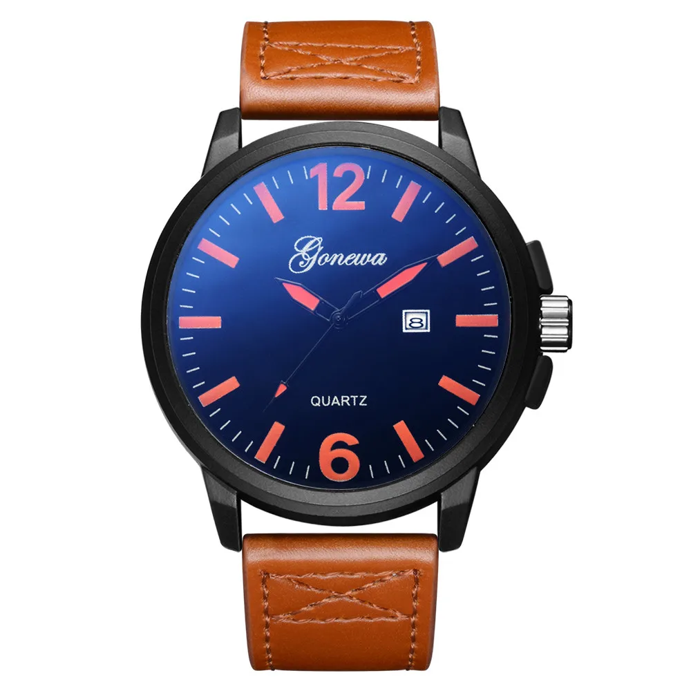 

GONEWA Mens Quartz Wrist Watch Analog Date Day Army Sport Leather Luxury man high qulity Fashion watch #2012