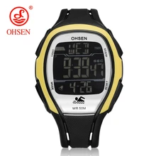 Топ бренд OHSEN новые спортивные часы цифровые часы для мужчин светодиодный резиновый ремешок водонепроницаемые наручные часы желтый циферблат часы Montre Homme