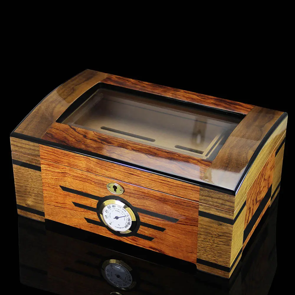 Luxury high end COHIBA Wooden Cedar Lined Glass Cigar Humidor With Lock