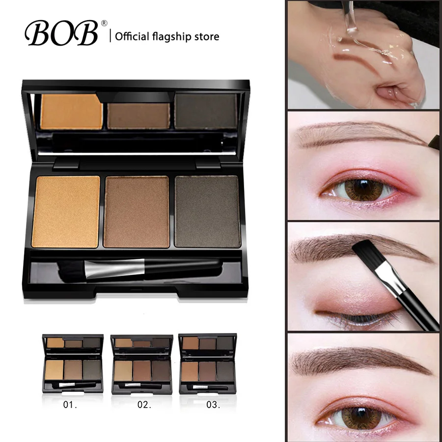 

BOB 3 Color Eyebrow Enhancer Shade For Eyebrows Powder Long-lasting Waterproof Gel Eyebrow Tint Brush Makeup Brown Cosmetics