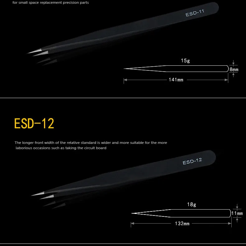9 шт. ESD комплект пинцетов из нержавеющей стали, прецизионные антистатические инструменты для технического обслуживания, точность для ремонта электроники, ювелирных изделий, телефонов