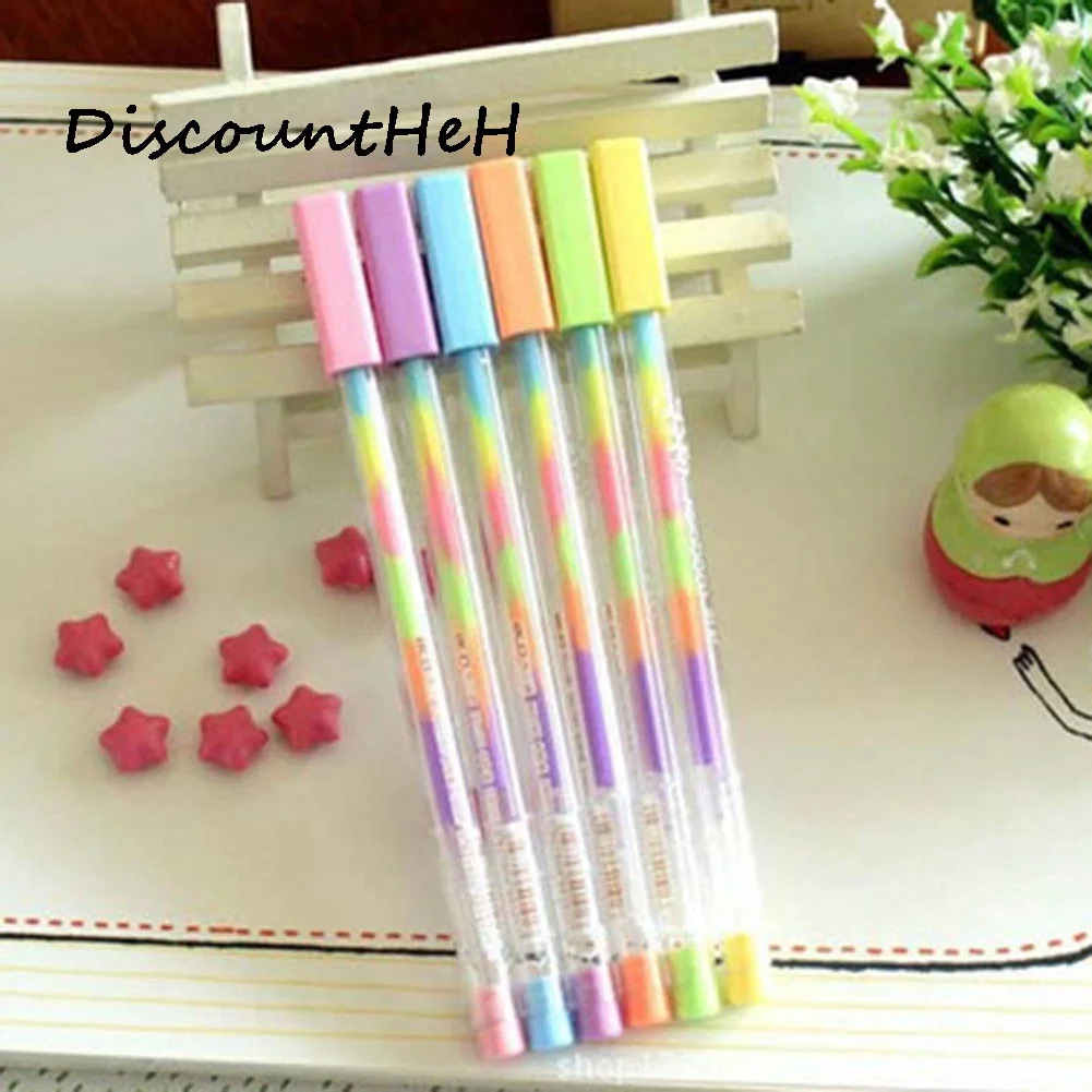 Rainbow Color Gel Pen 6 In 1 Color Pens DIY Album Photo Decoration