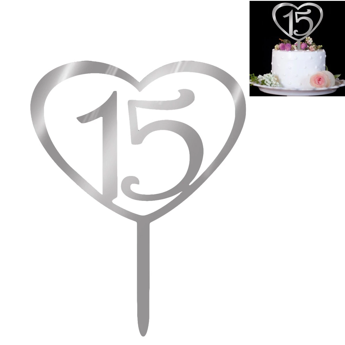 Счастливое украшение для именинного торта любовь в форме сердца акриловый торт топперы для свадьбы юбилей(серебро
