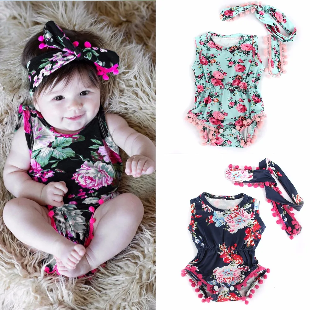 2017 New Baby Girl Pretty Summer Romper Flower Pom Romper Child Rosy