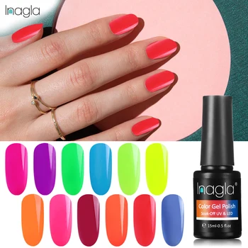 

Inagla 15ml Fluorescent Gel Polish Soak Off Nai Art UV & LED Gel Manicure Varnish Semi Permanent 12 Pure Colors